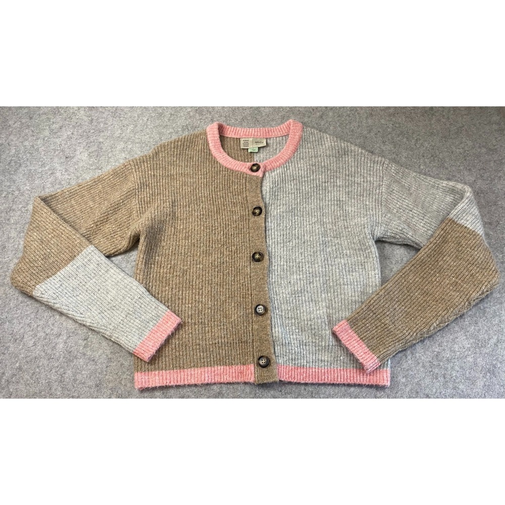 Anthropologie Saturday Sunday Colorblock Ribbed Cardigan Tan Grey Pink Small